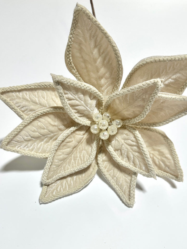 Cream velvet poinsettia with cord trim - Greenery MarketGF2715CH