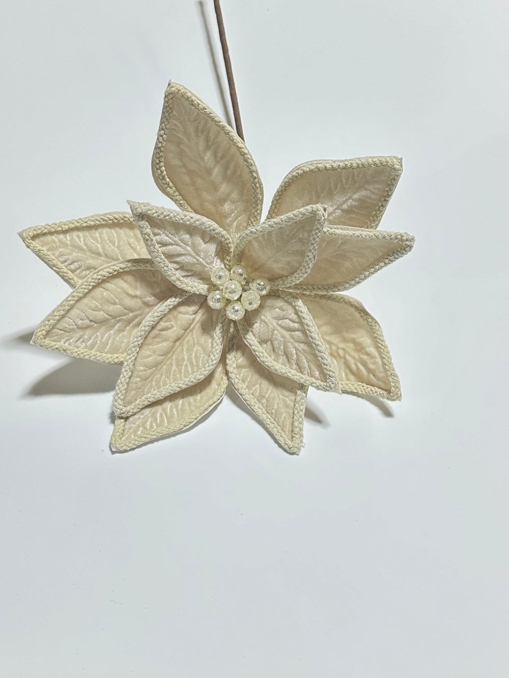 Cream velvet poinsettia with cord trim - Greenery MarketGF2715CH