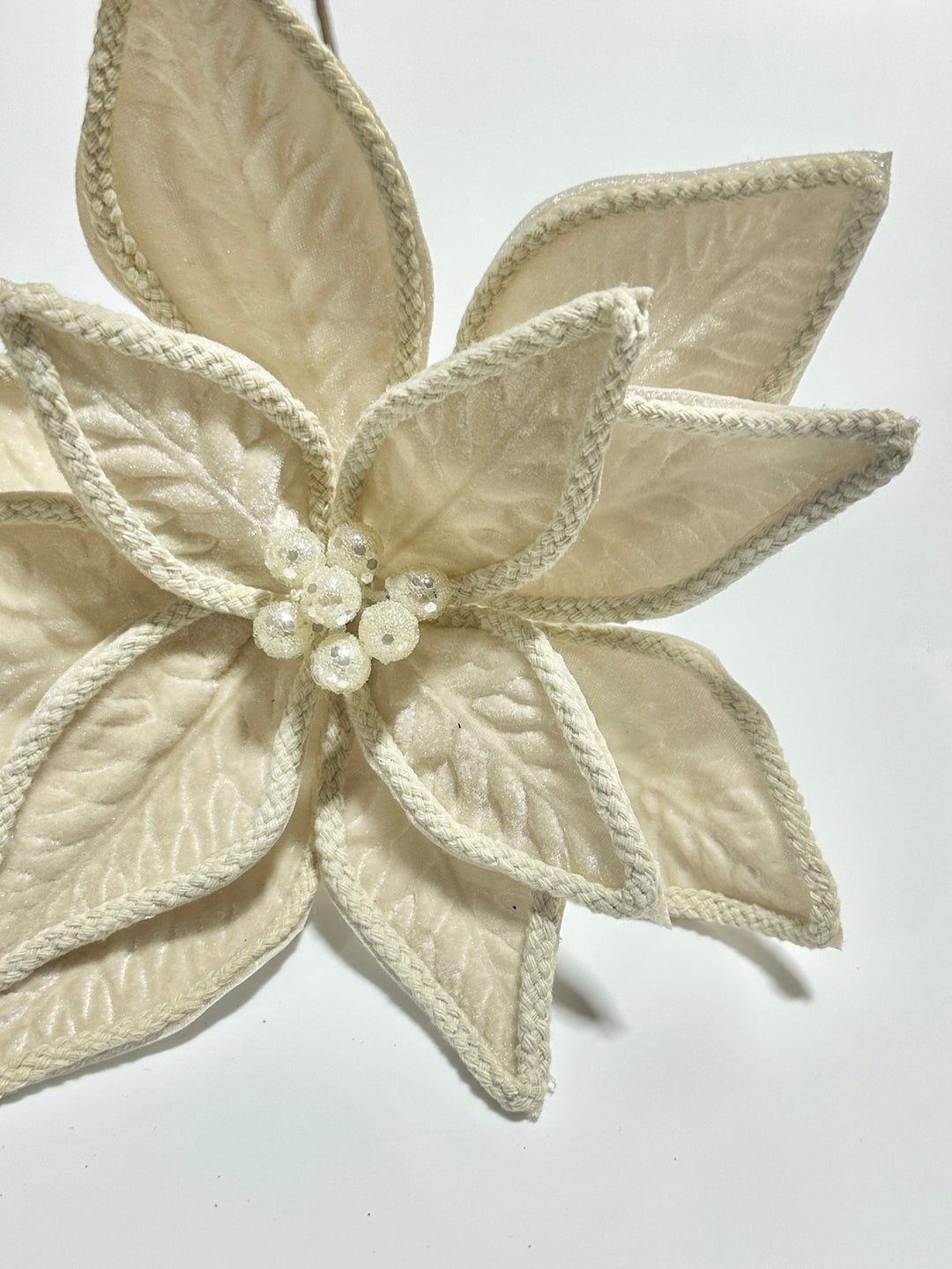 Cream velvet poinsettia with cord trim - Greenery MarketGF2715CH