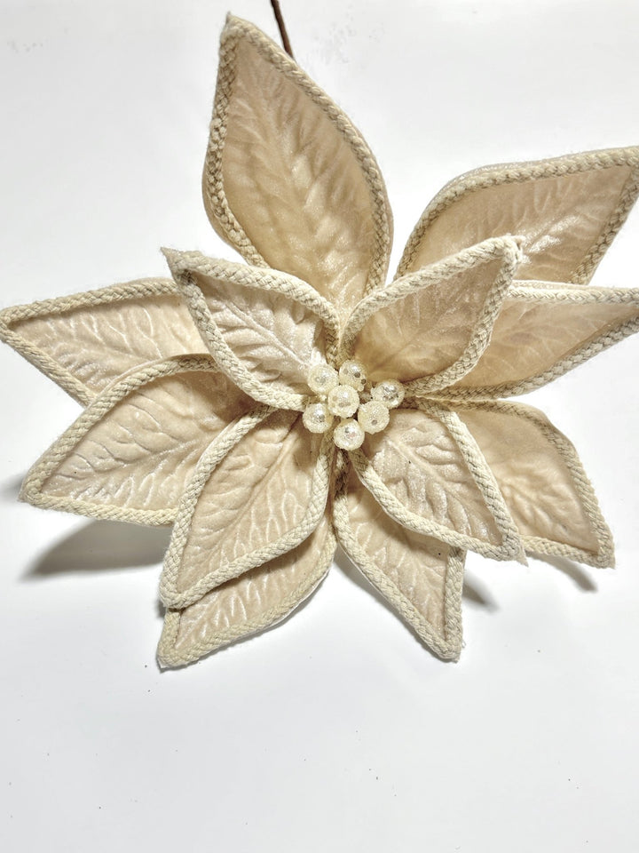 Cream velvet poinsettia with cord trim - Greenery MarketGF2715CH