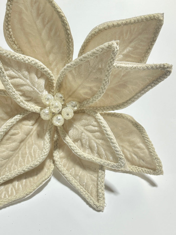 Cream velvet poinsettia with cord trim - Greenery MarketGF2715CH