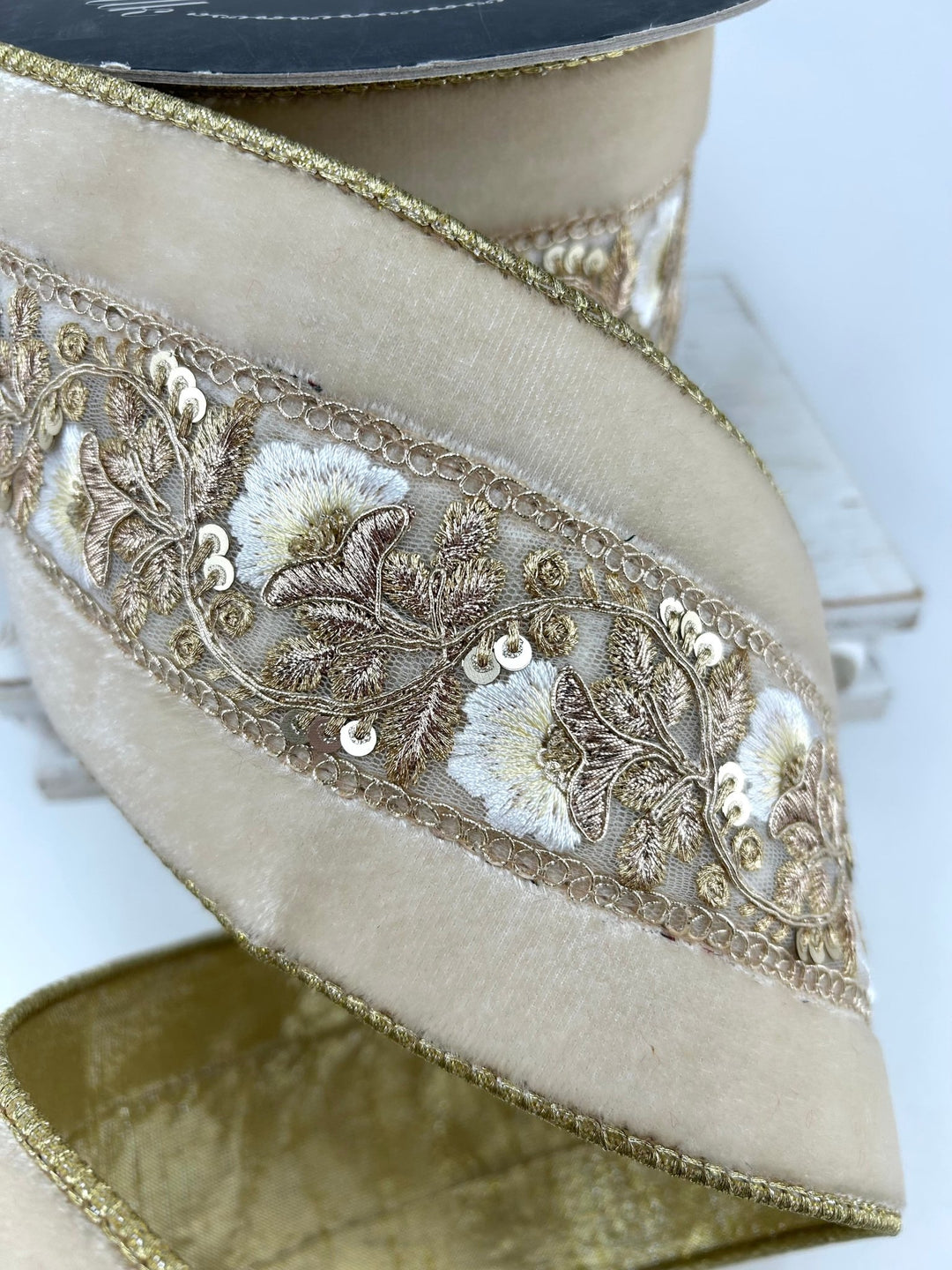 Cream Vintage Tapestry Velvet Farrisilk Wired Ribbon - 4" - Greenery MarketRibbons & TrimRK835-62