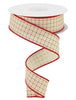 Cream with red raised stitch wired ribbon 1.5" - Greenery MarketWired ribbonRG01677C2