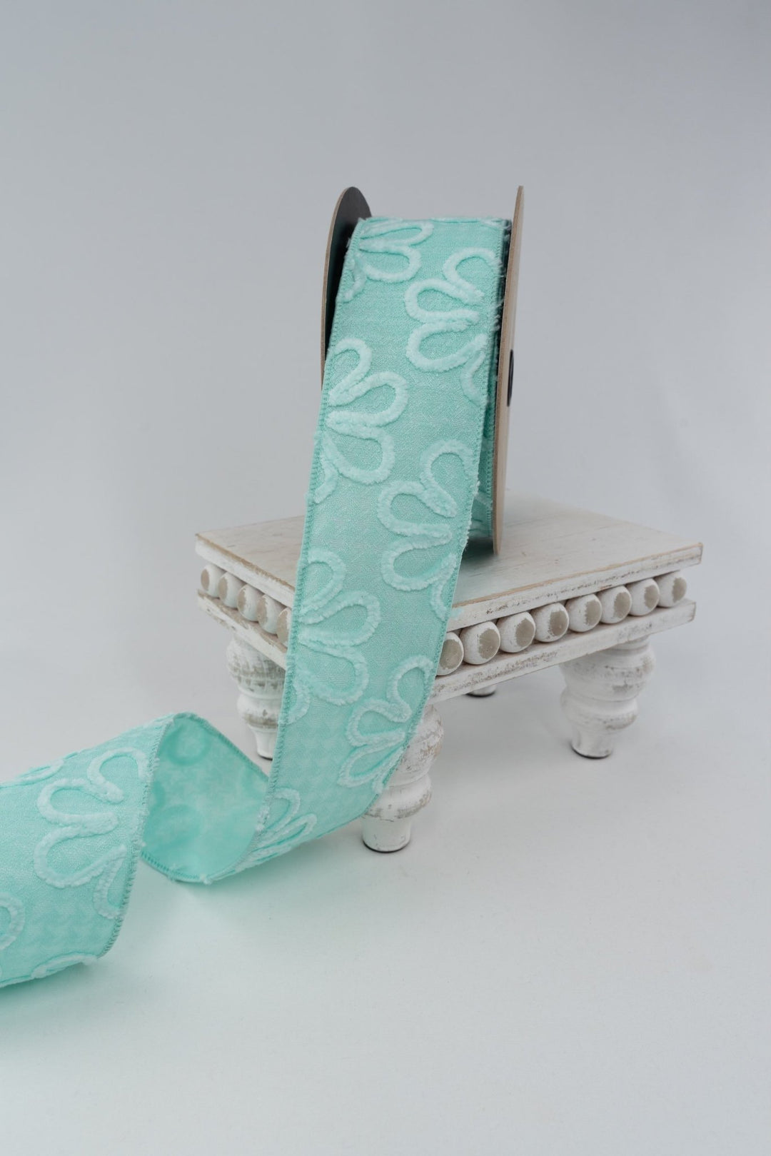 d. stevens Aqua Jacquard Chenille Flowers Wired Ribbon - 2.5" - Greenery MarketWired ribbon88-5044