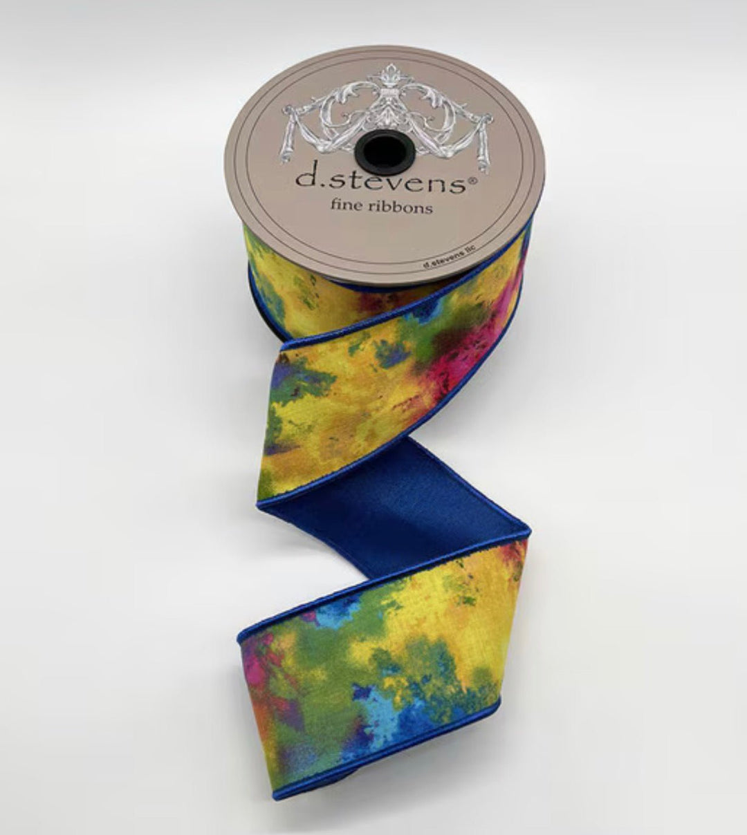 d. stevens Blue, Green, & Hot Pink Watercolor Art Taffeta Wired Ribbon - 2.5" - Greenery MarketWired ribbon45-0209