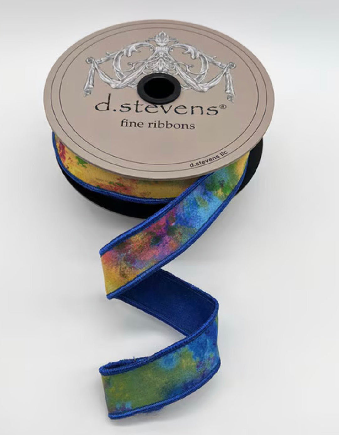 d. stevens Blue, Green, & Hot Pink Watercolor Blob Art Taffeta Wired Ribbon - 1" - Greenery MarketWired ribbon45-0208