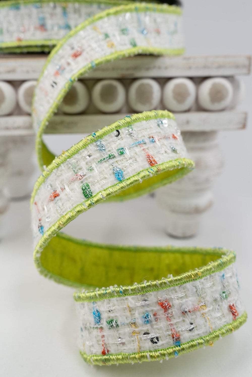 d. stevens Blue, Green, & Yellow Color Splash Lime Back Boucle Wired Ribbon - 1" - Greenery MarketWired ribbon45-0290