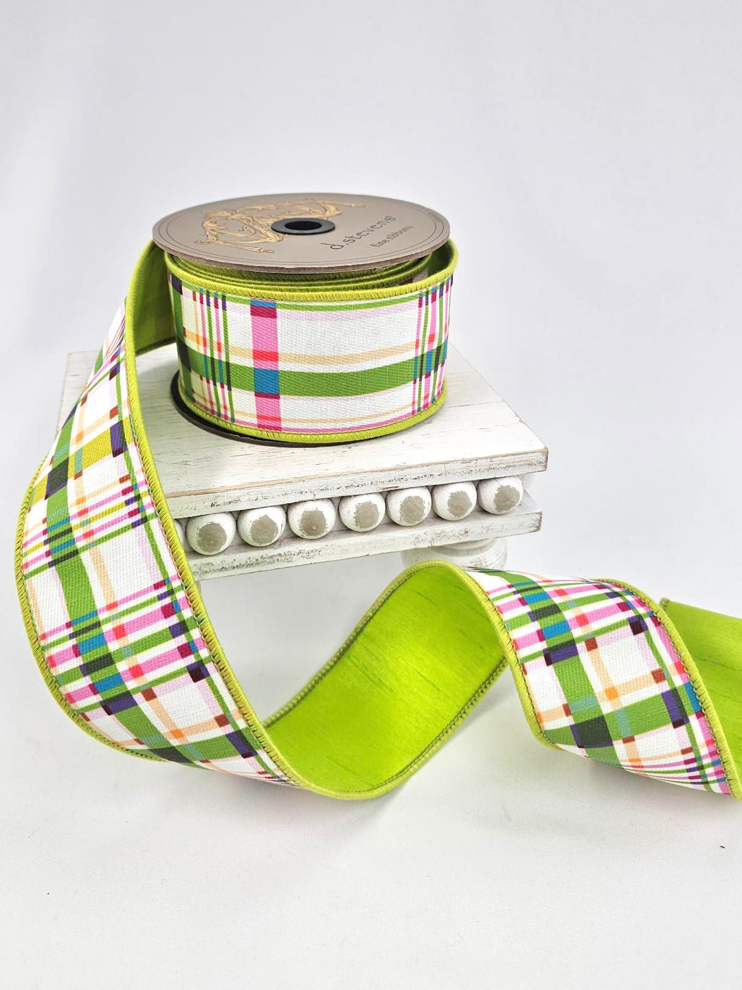 d. stevens Blue, Pink, & Green Colorful Plaid Poplin Wired Ribbon - 2.5" - Greenery MarketWired ribbon87-1666