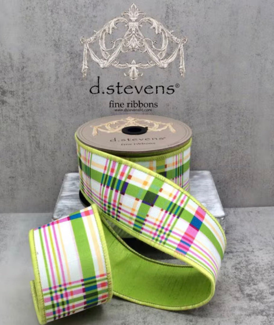 d. stevens Blue, Pink, & Green No Two Are Alike Colorful Plaid Poplin Wired Ribbon - 2.5" - Greenery MarketWired ribbon87-1666