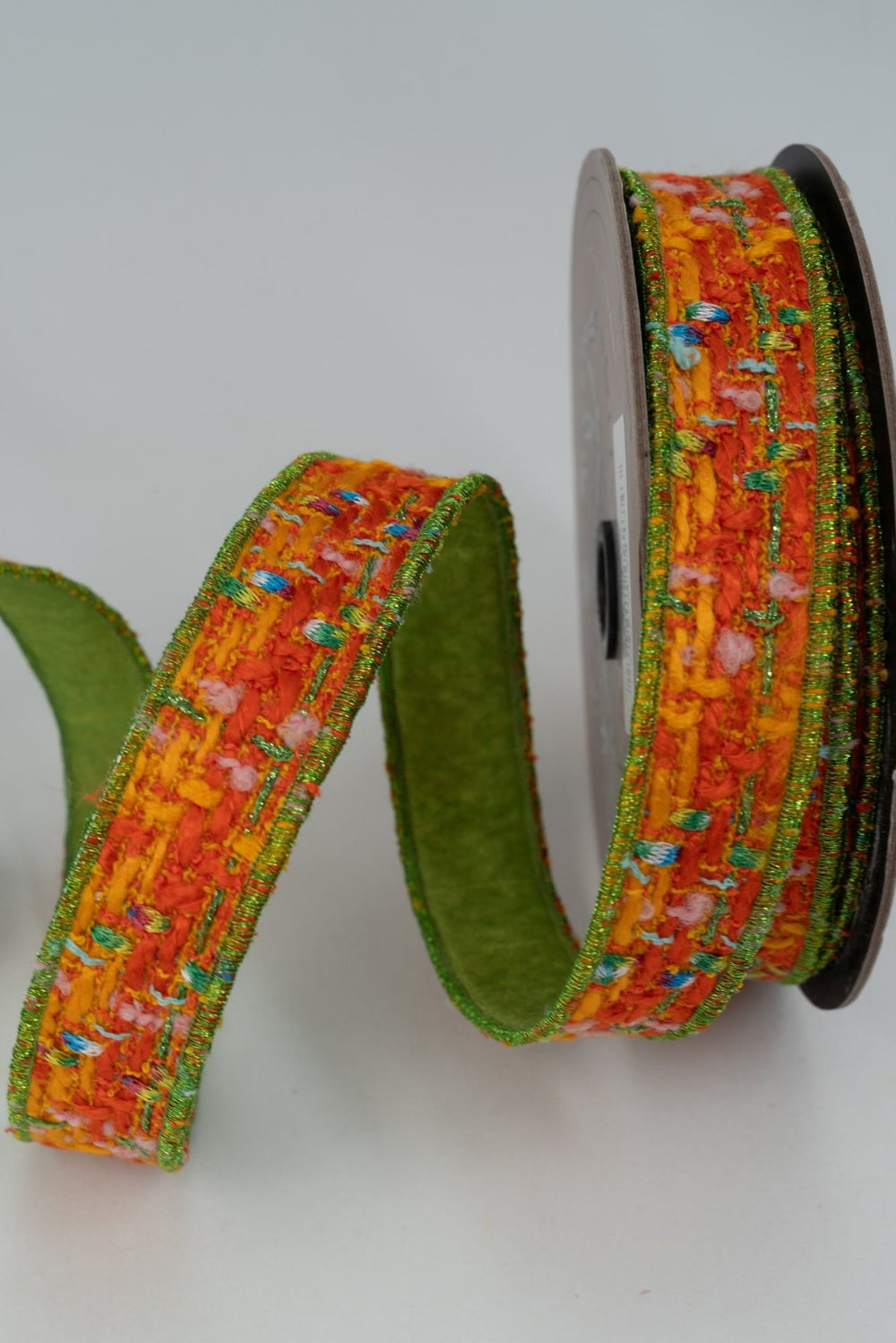 d. stevens Boucle Orange, Green, & Blue Dupion Back Wired Ribbon - 1" - Greenery MarketWired ribbon45-0167