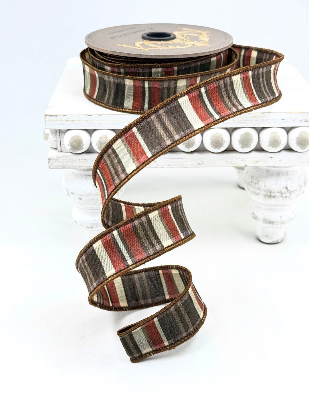 D Stevens Brown Plaid Wired Ribbon 1” - Greenery Market05-0970