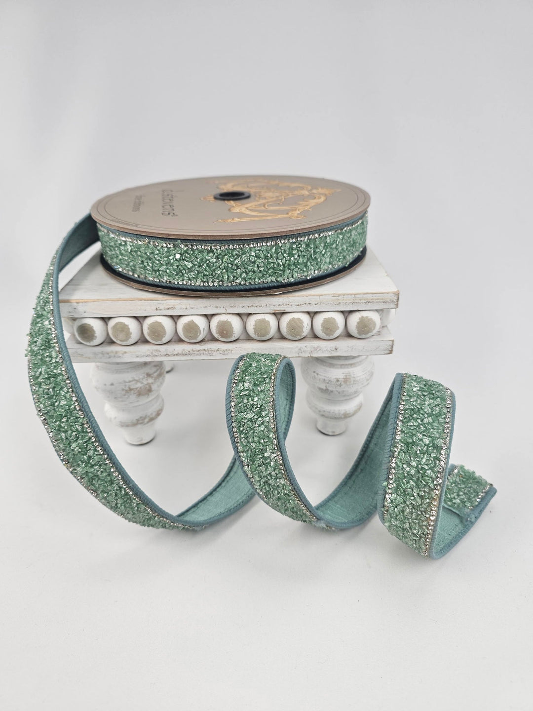 d. stevens Celadon Rock Candy Crystal Side Trim Wired Ribbon - 1" - Greenery MarketWired ribbon05-2160