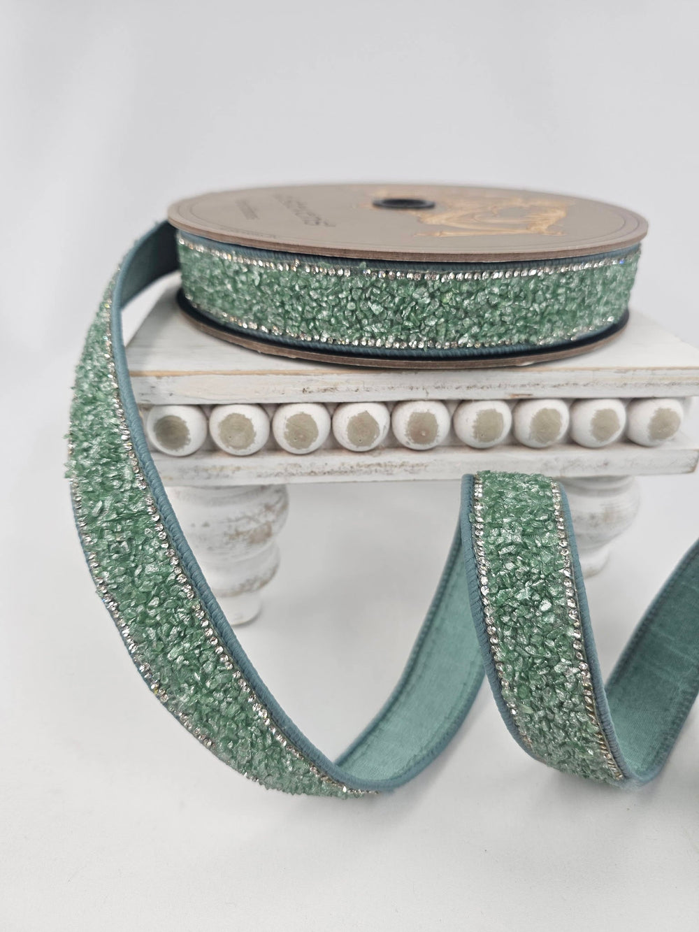 d. stevens Celadon Rock Candy Crystal Side Trim Wired Ribbon - 1" - Greenery MarketWired ribbon05-2160