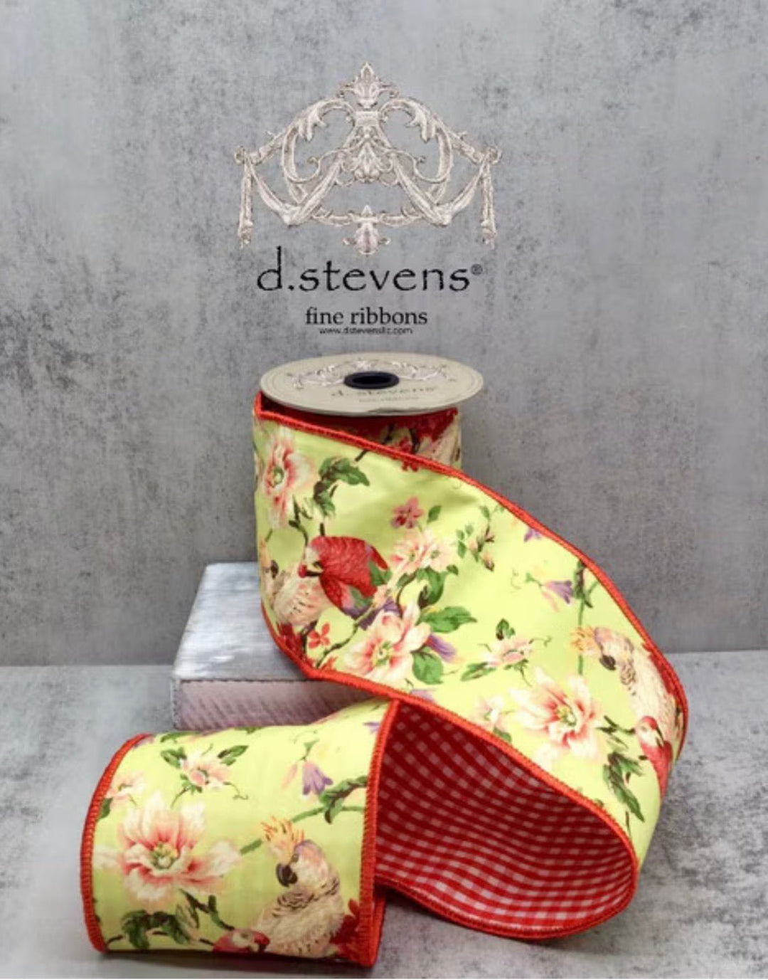 d. stevens Chartreuse, Coral, & Parrots Mix Floral Poplin Wired Ribbon - 4" - Greenery MarketWired ribbon18-4554