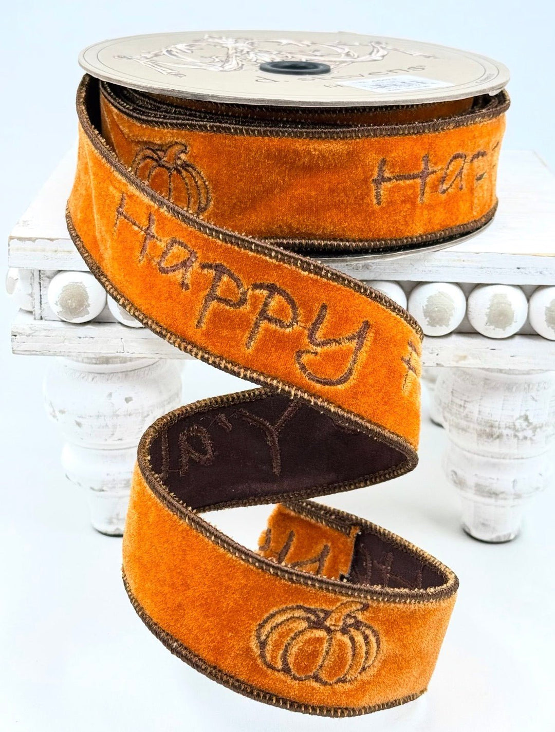 D Stevens Happy Fall Velvet Wired Ribbon 1.5” - Greenery Market18-4583