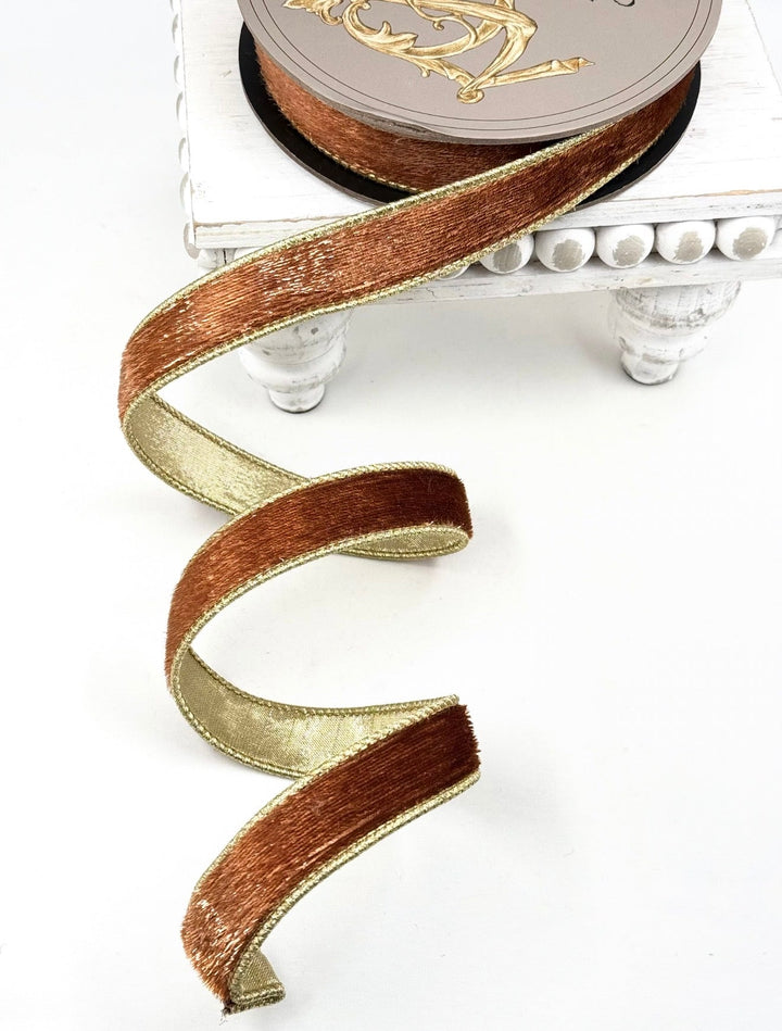 D Stevens Ice Velvet Copper Wired Ribbon 1” - Greenery Market05-2309