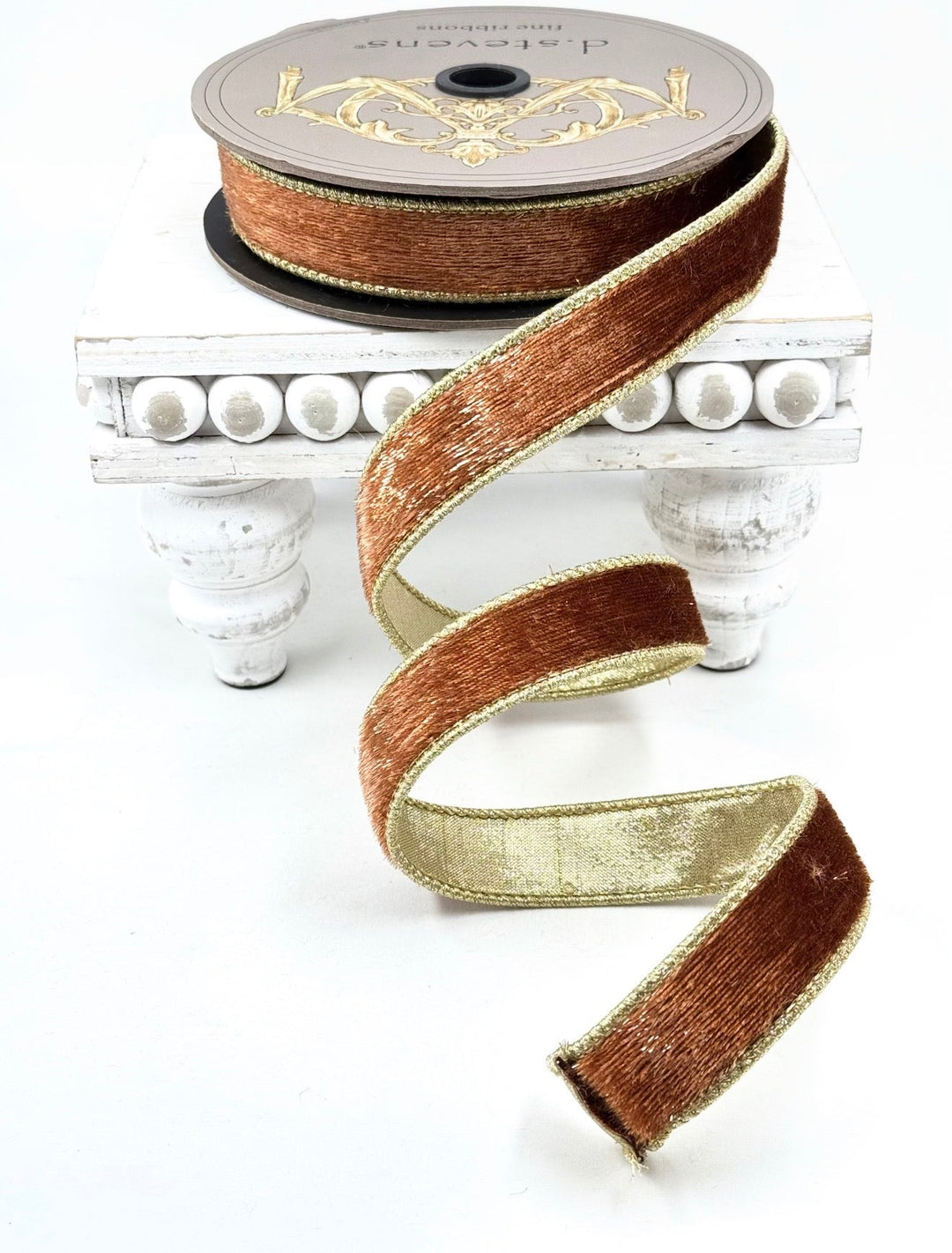 D Stevens Ice Velvet Copper Wired Ribbon 1” - Greenery Market05-2309