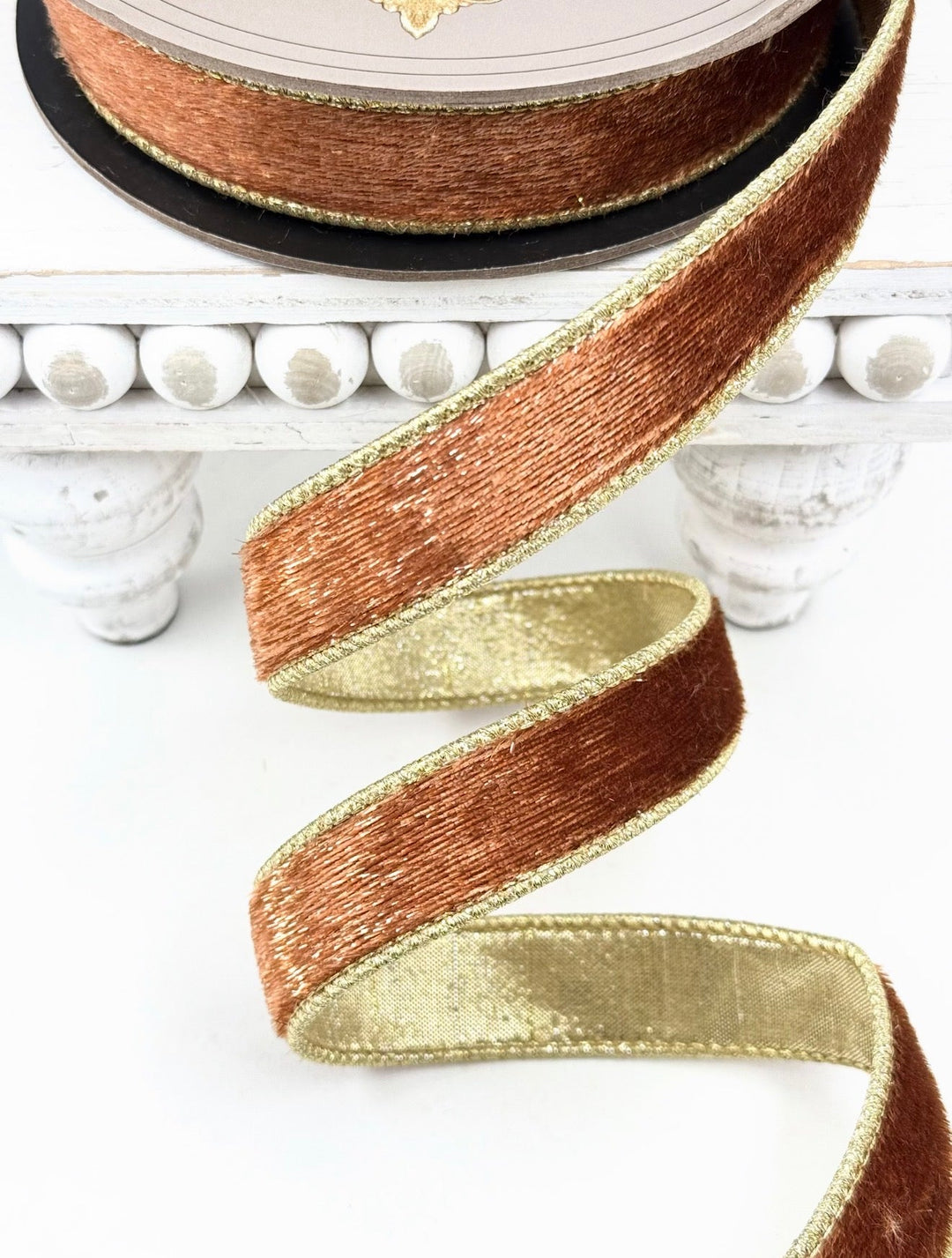 D Stevens Ice Velvet Copper Wired Ribbon 1” - Greenery Market05-2309