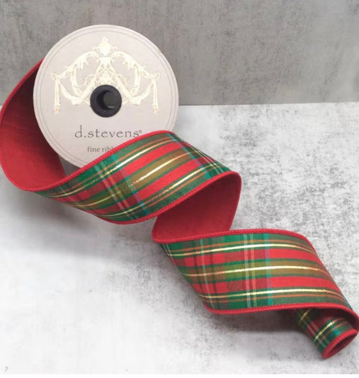 D Stevens Juniper Plaid Wired Ribbon 2.5” - Greenery Market05-1236