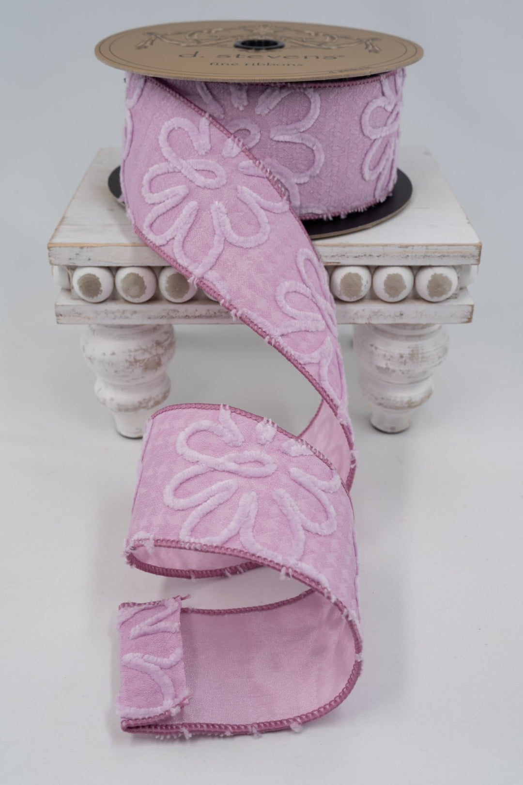 d. stevens Lavender Jacquard Chenille Flowers Wired Ribbon - 2.5" - Greenery MarketWired ribbon88-5043