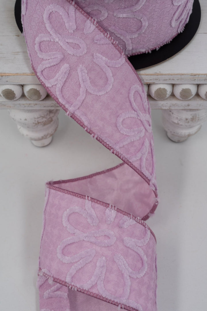 d. stevens Lavender Jacquard Chenille Flowers Wired Ribbon - 2.5" - Greenery MarketWired ribbon88-5043