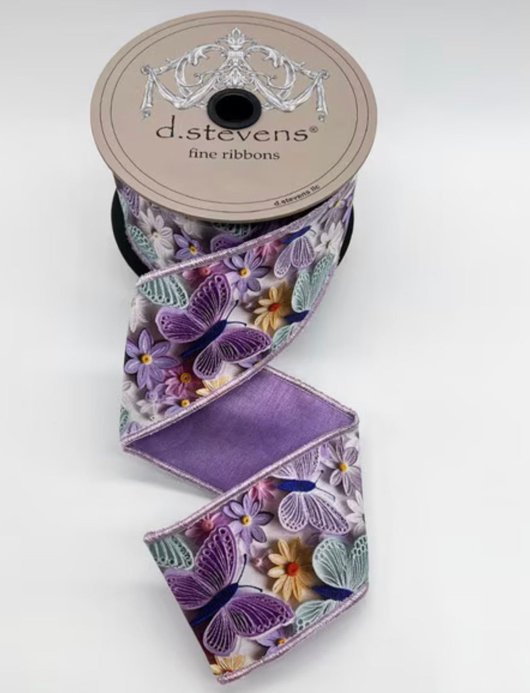 d. stevens Lavender, Mint, & Buttercream Collage Floral Butterflies Taffeta Wired Ribbon - 2.5" - Greenery MarketWired ribbon45-0256