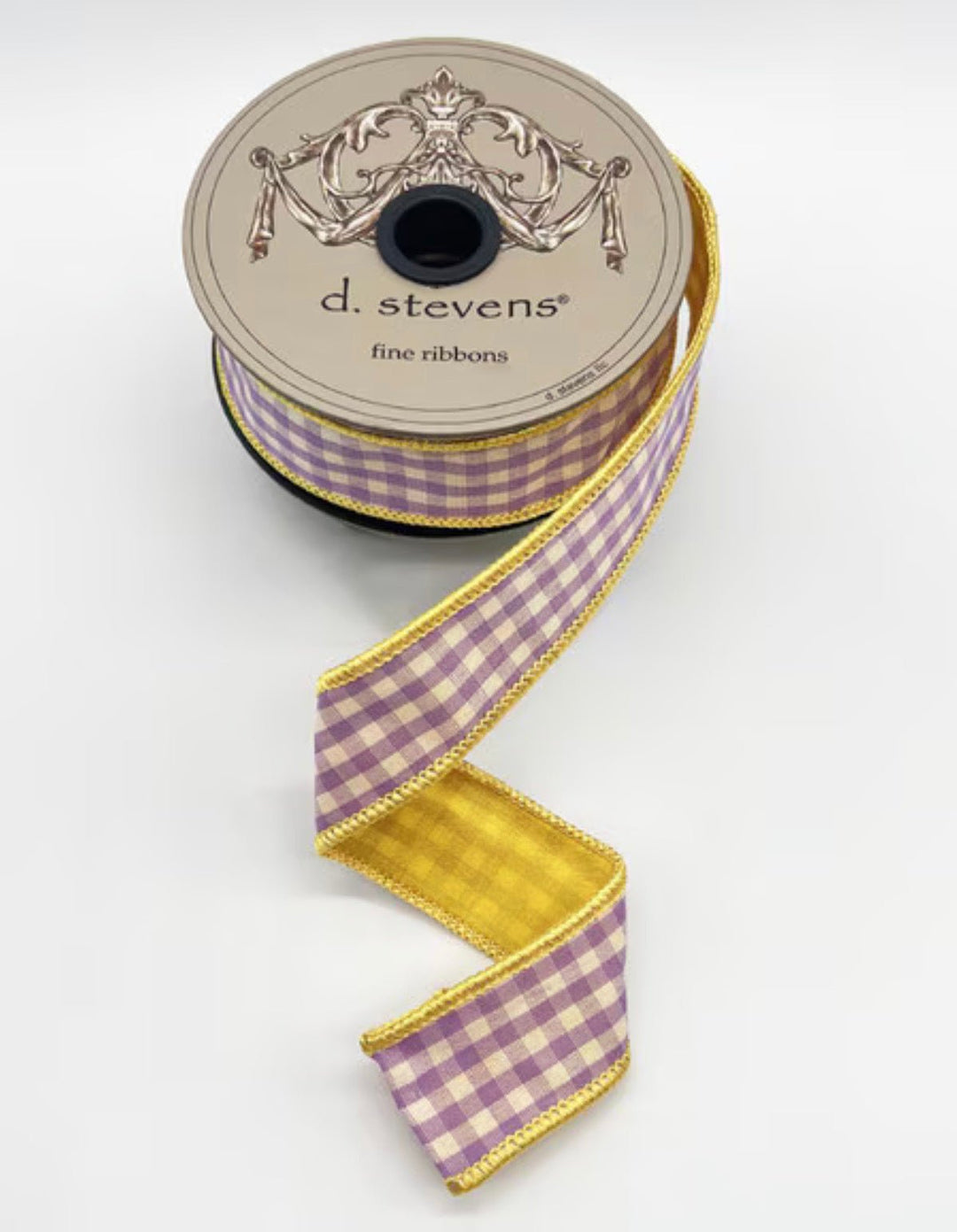 d. stevens Lavender & White Gingham Check Yellow Back Wired Ribbon - 1" - Greenery MarketWired ribbon18-4839