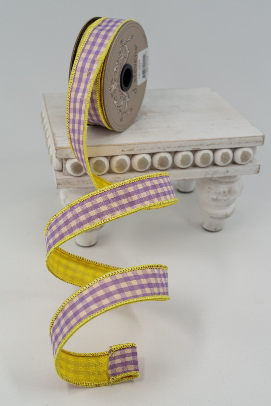 d. stevens Lavender & White Gingham Check Yellow Back Wired Ribbon - 1" - Greenery MarketWired ribbon18-4839
