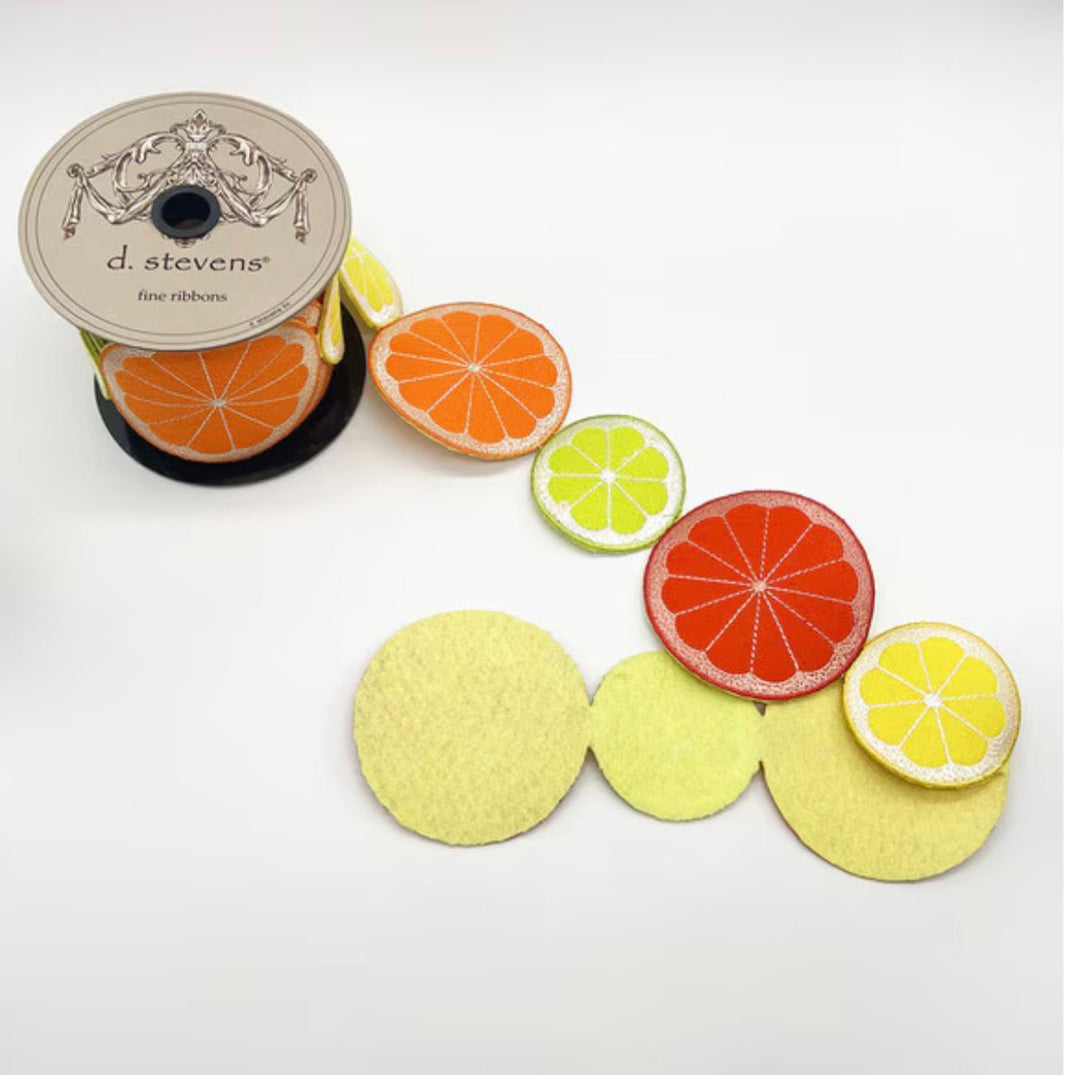 d. stevens Lemon Lime & Orange Felt Embroidery Citrus Fruit Ribbon Garland - 3.5" - Greenery MarketWired ribbon18-4792