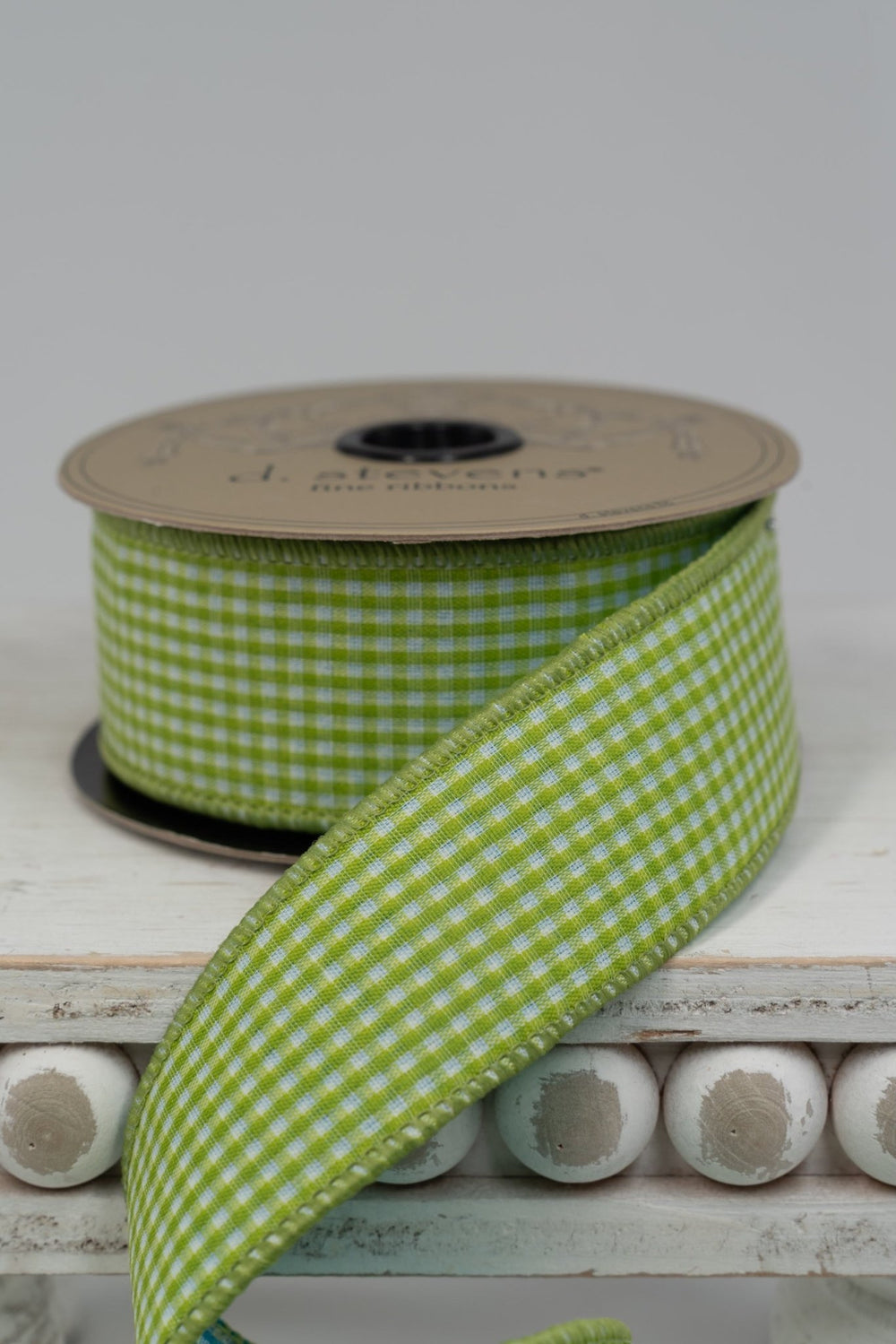 d. stevens Lime Green & Blue Gingham Poplin Wired Ribbon - 1.5" - Greenery MarketWired ribbon09-4383