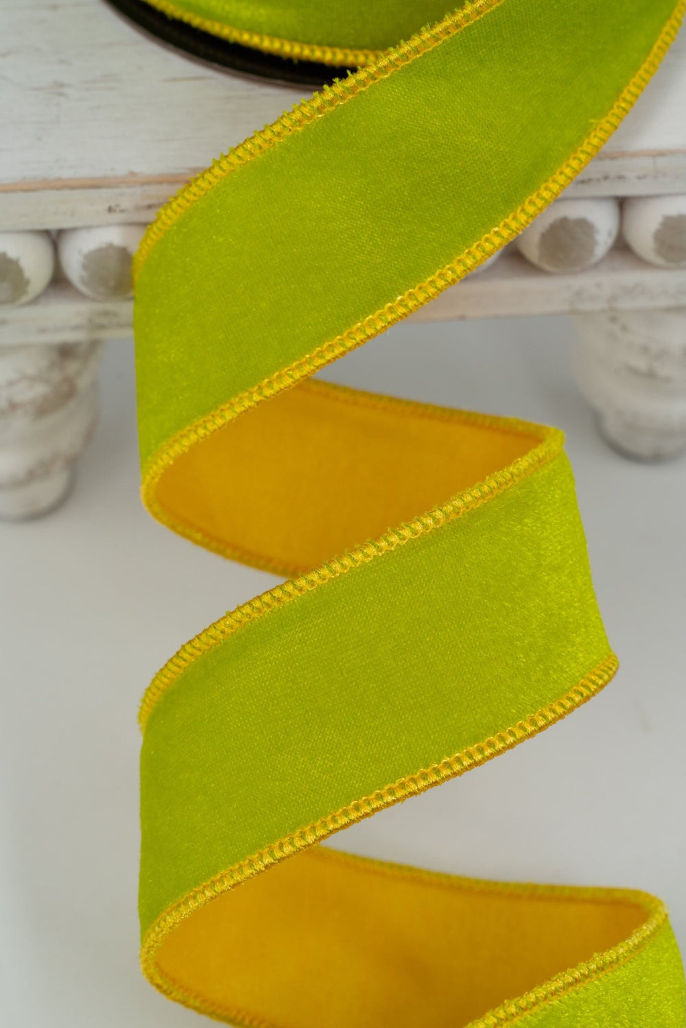 d. stevens Lime Green & Golden Sun Taffeta Back Velvet Wired Ribbon - 1.5" - Greenery MarketWired ribbon18-4255