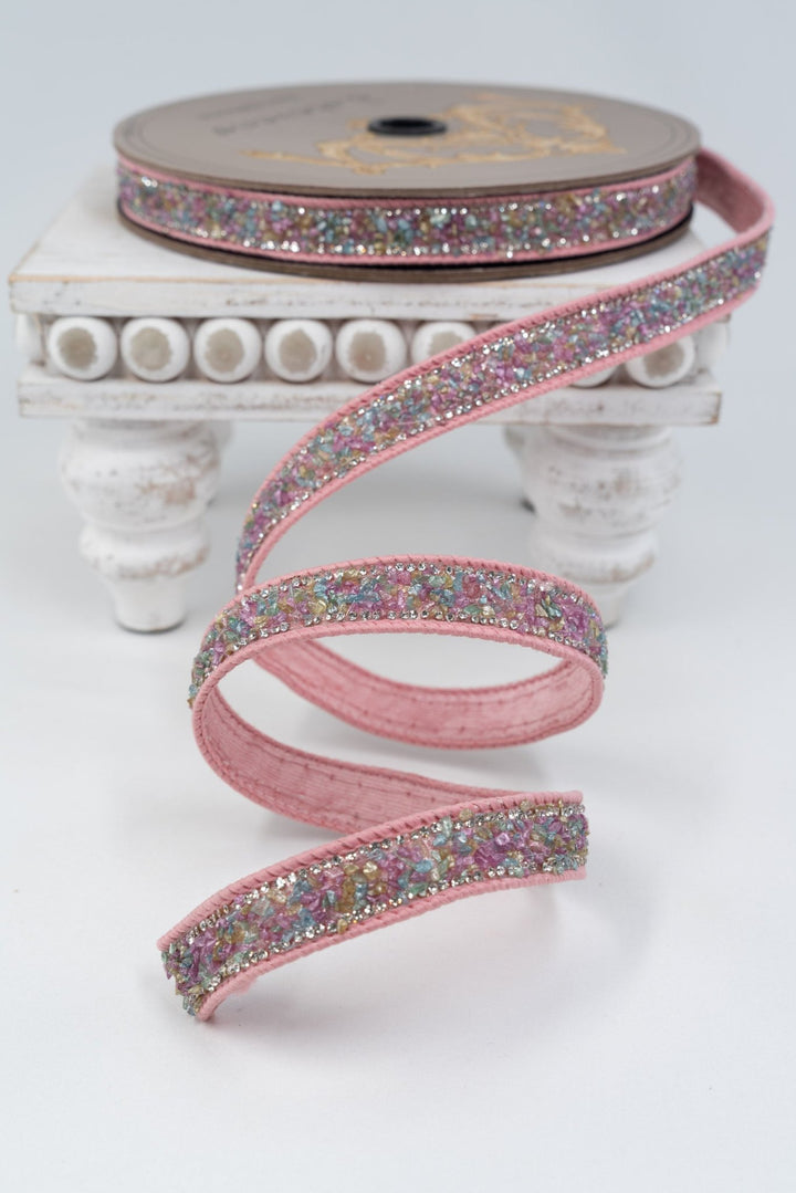 d. stevens Mixed Pastel Rock Candy Crystal Side Trim Wired Ribbon - 1/2" - Greenery MarketWired ribbon05-2157