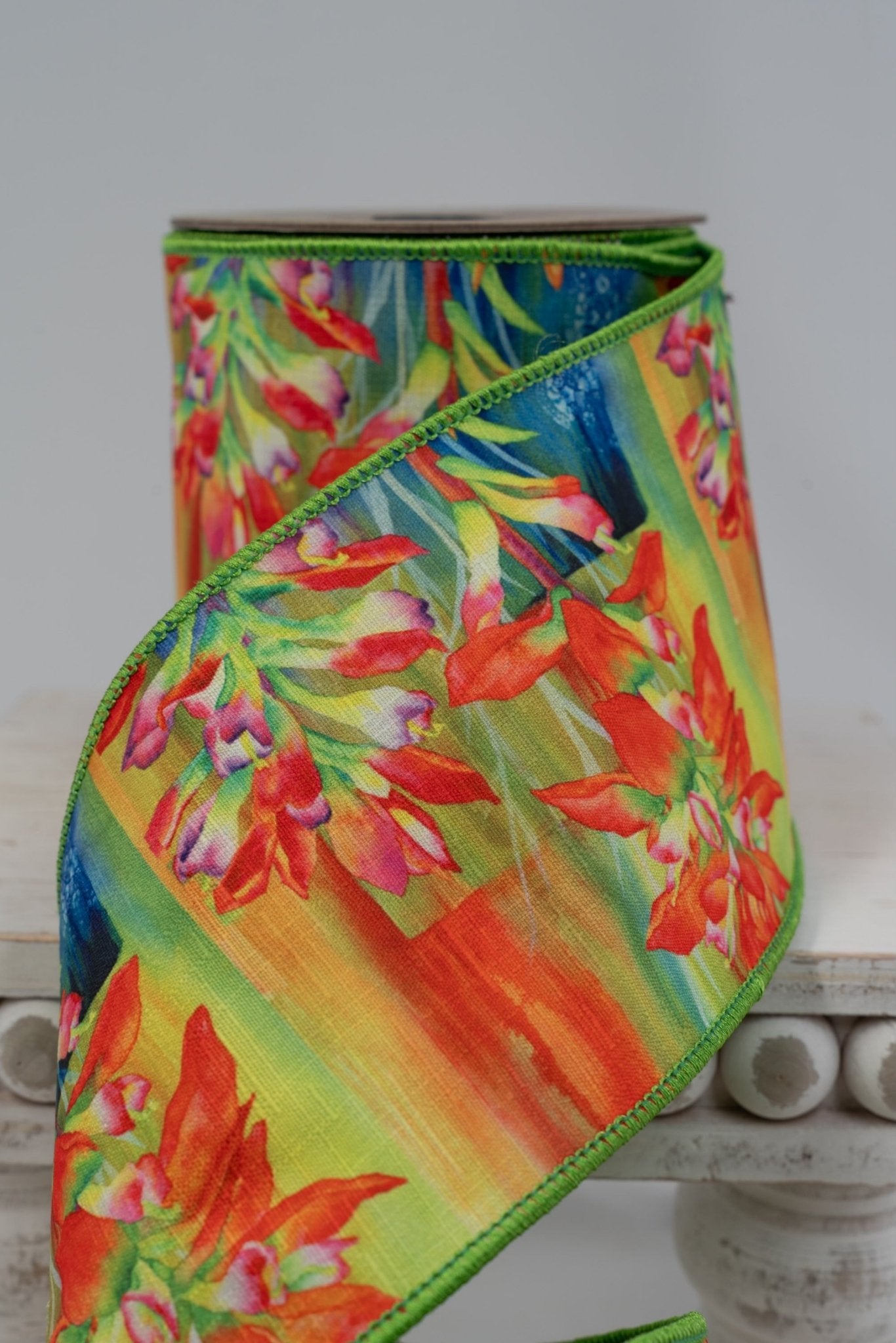 ERADIE Shoulder Ribbon Satin 美品 d. stevens Orange, Ginger, & Green Taffeta Back Linen Wired Ribbon