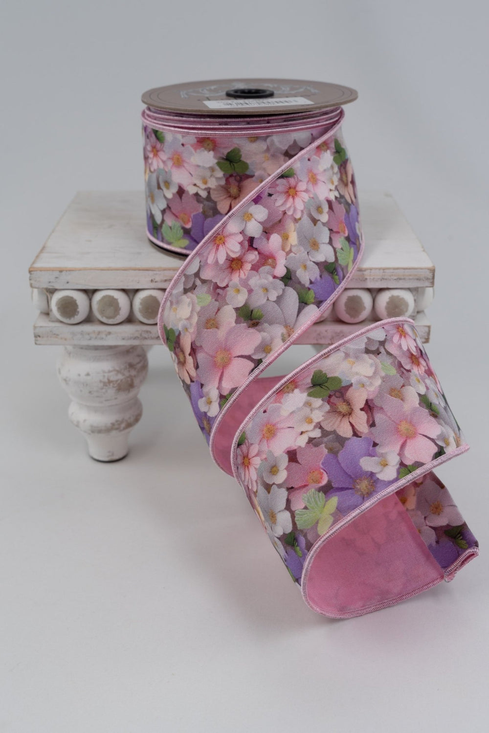 d. stevens Pink And Lavender Collage Cosmo Flowers Taffeta Wired Ribbon - 2.5" - Greenery MarketWired ribbon45-0226