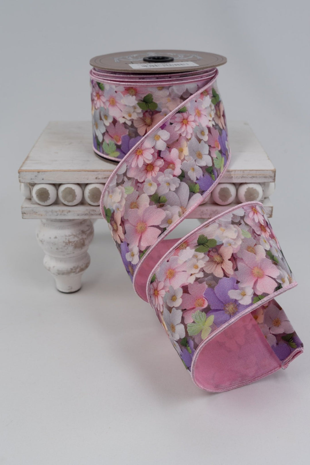 d. stevens Pink And Lavender Collage Cosmo Flowers Taffeta Wired Ribbon - 2.5" - Greenery MarketWired ribbon45-0226