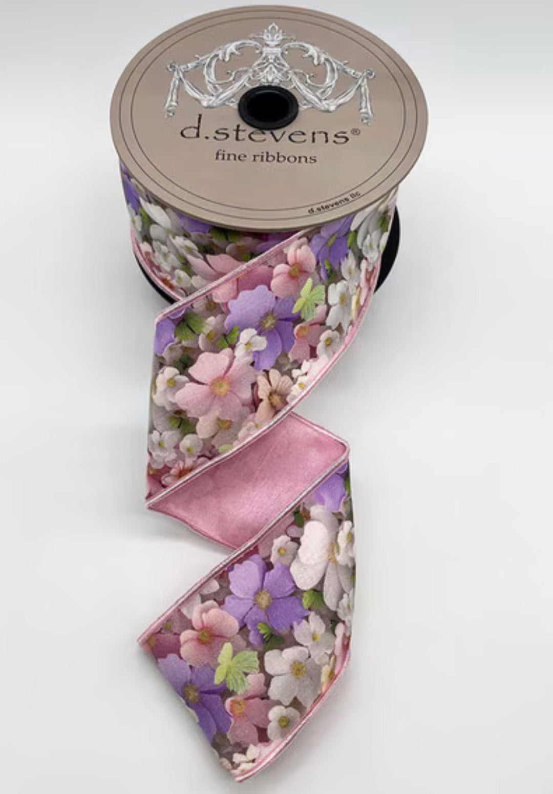d. stevens Pink And Lavender Collage Cosmo Flowers Taffeta Wired Ribbon - 2.5" - Greenery MarketWired ribbon45-0226
