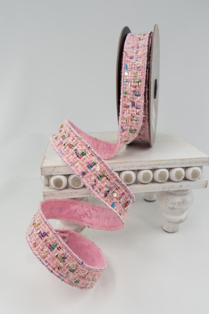 d. stevens Pink, Blue, Green, & Yellow Color Splash Boucle Wired Ribbon - 1" - Greenery MarketWired ribbon45-0281