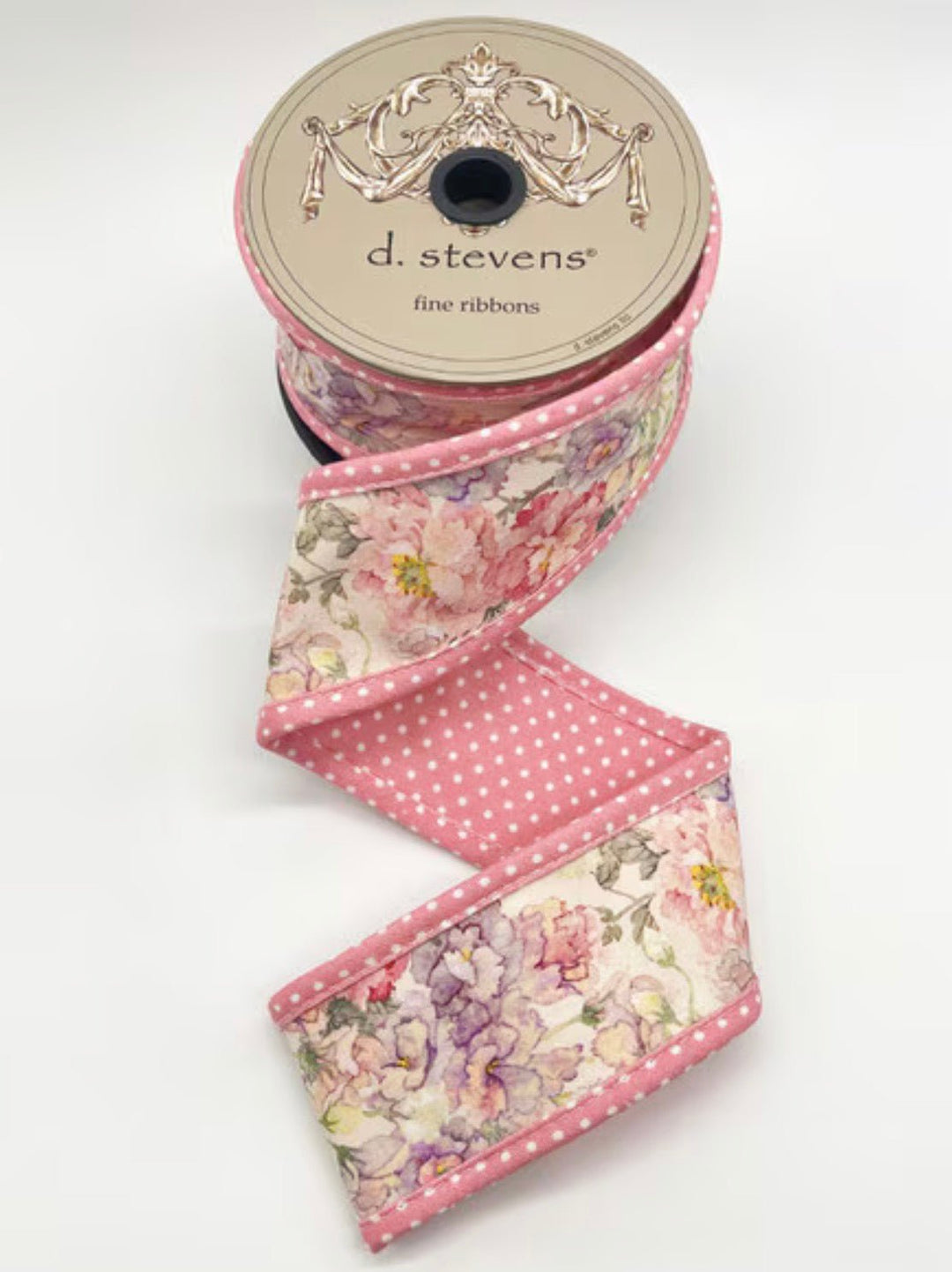 d. stevens Pink & Mauve Poplin Mix Floral WIth Polka Dot Back Wired Wired Ribbon - 2.5" - Greenery MarketWired ribbon18-4893