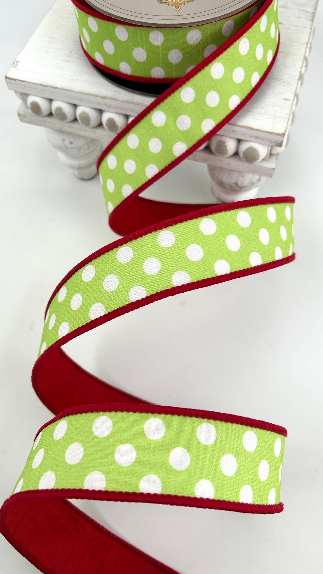 D Stevens Polka Dot Red And Lime Wired Ribbon 1.5” - Greenery Market05-2238