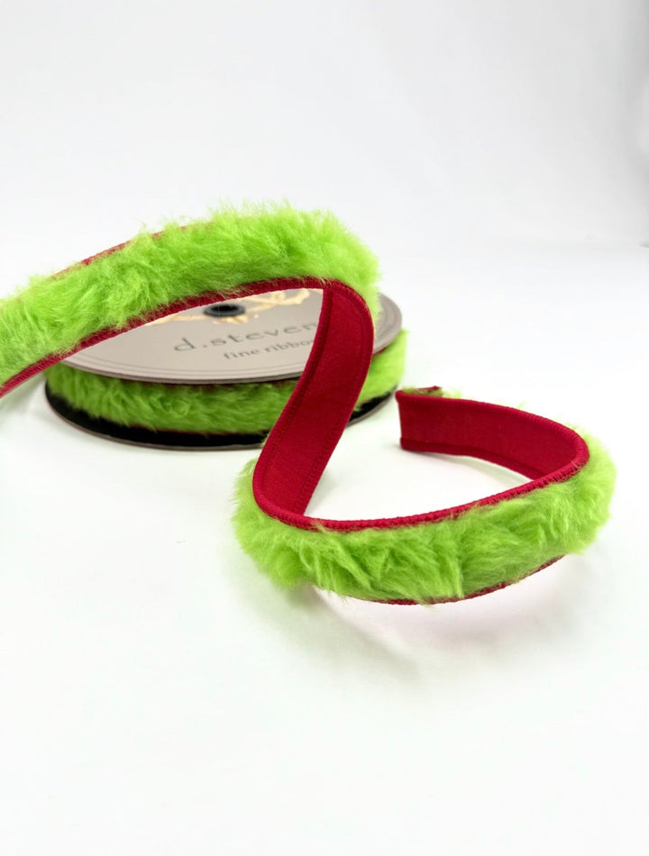 D Stevens Red And Green Fur Wired Ribbon 1” - Greenery Market05-2212