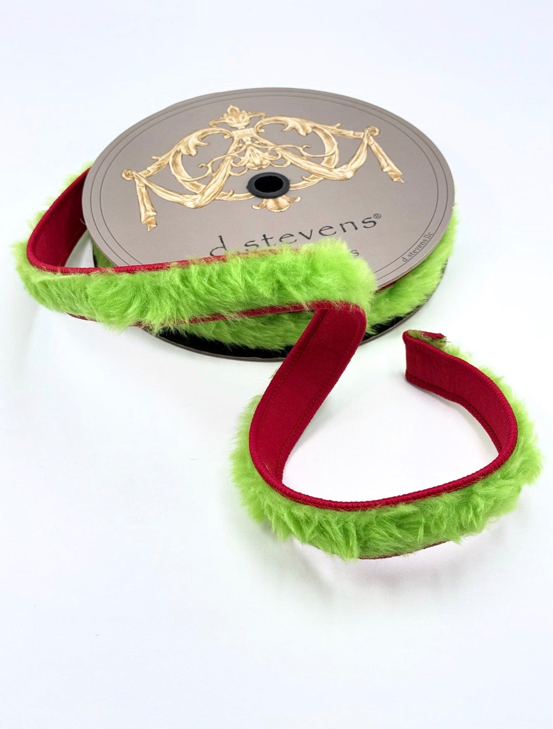 D Stevens Red And Green Fur Wired Ribbon 1” - Greenery Market05-2212