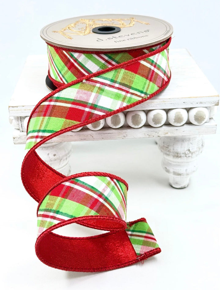 D Stevens Red And Green Plaid Wired Ribbon 1.5” - Greenery Market05-1188
