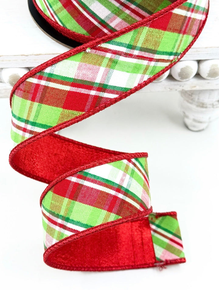 D Stevens Red And Green Plaid Wired Ribbon 1.5” - Greenery Market05-1188