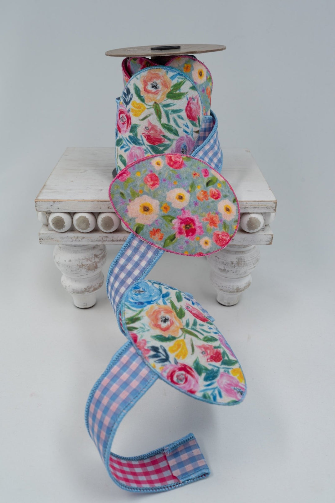 d. stevens Red, Blue, & Yellow Poplin Floral Easter Eggs Garland Wired Ribbon - 3" - Greenery MarketWired ribbon18-4867