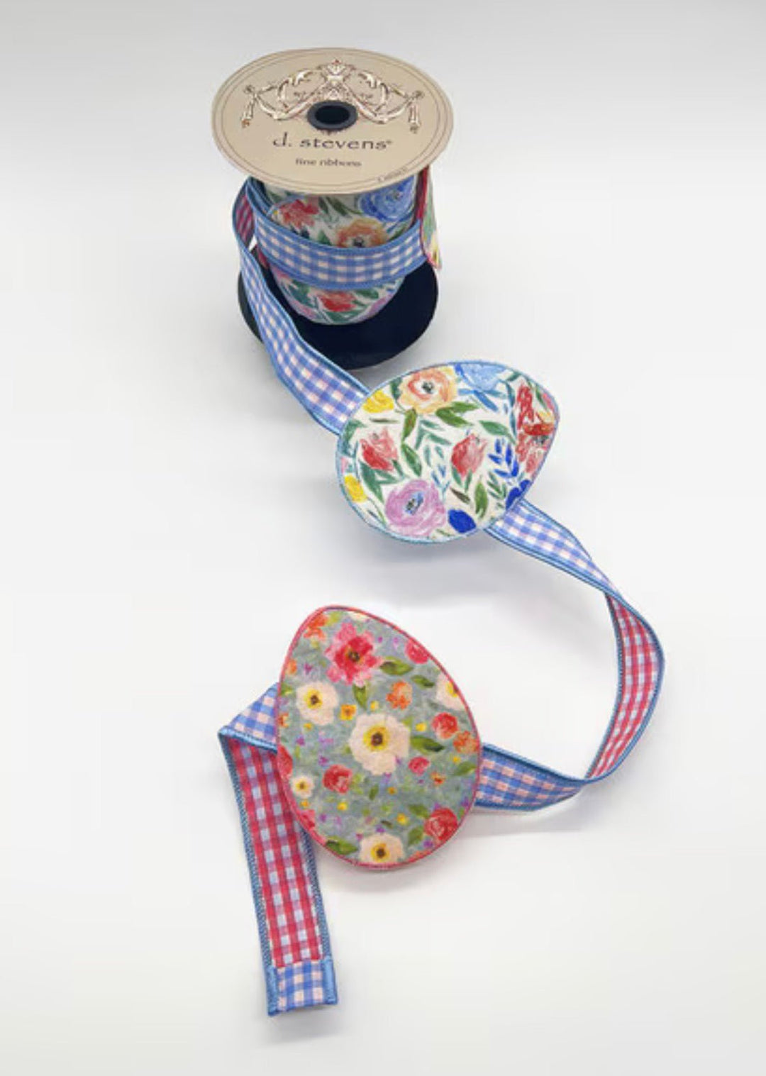 d. stevens Red, Blue, & Yellow Poplin Floral Easter Eggs Garland Wired Ribbon - 3" - Greenery MarketWired ribbon18-4867