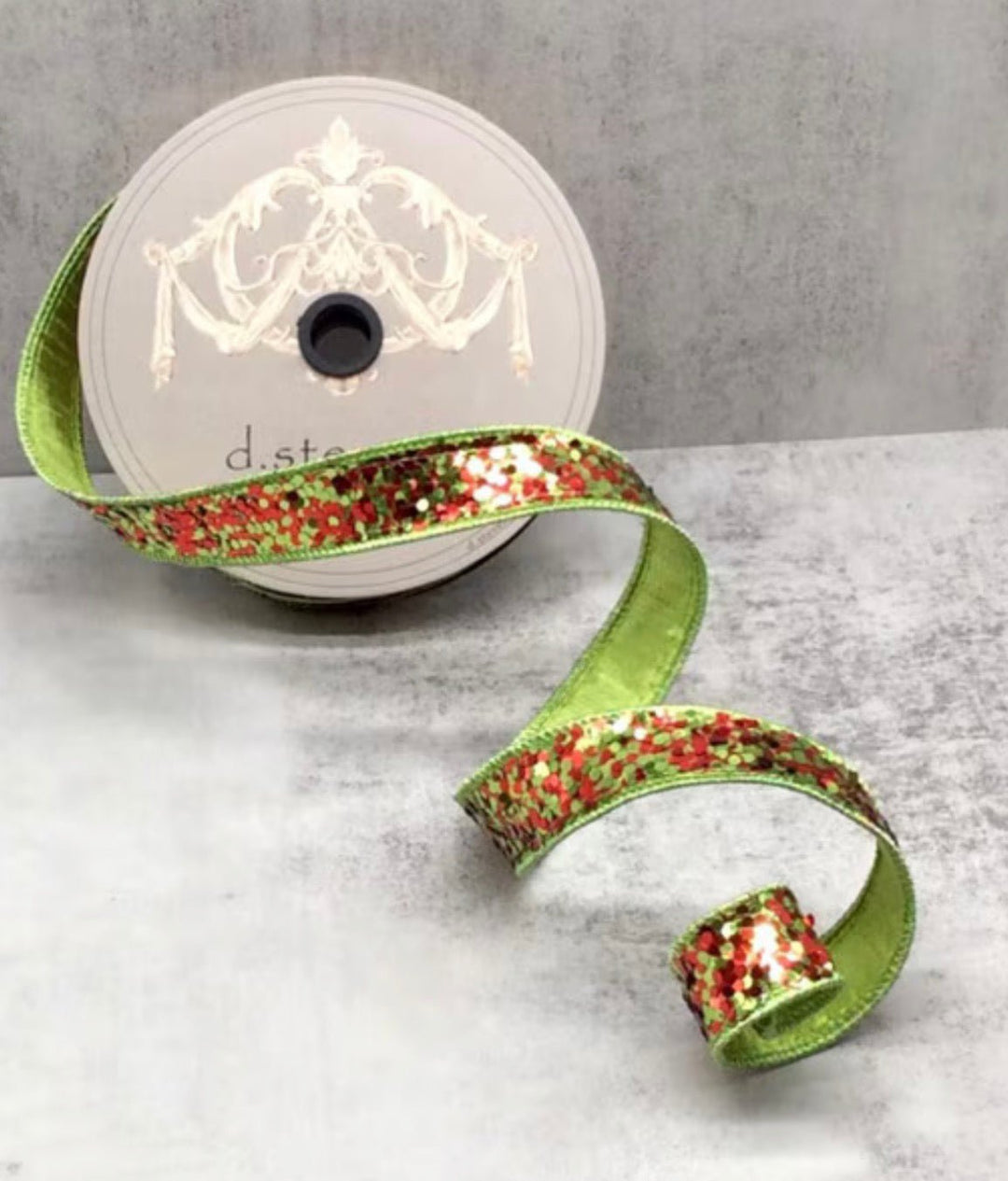 D Stevens Red & Green Sequin Glitter Wired Ribbon 1” - Greenery Market05-1429