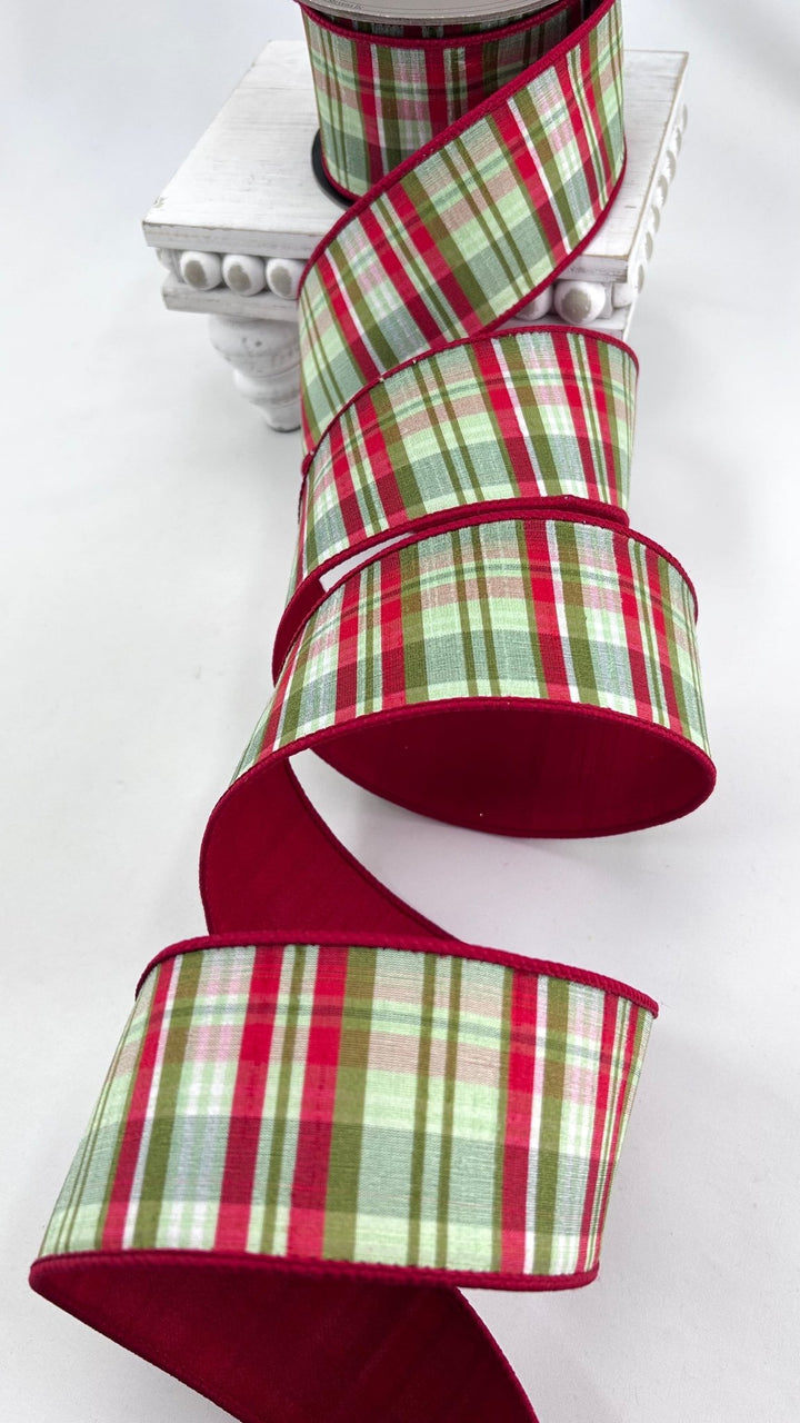 D Stevens Red Plaid Wired Ribbon 2.5” - Greenery Market05-0975