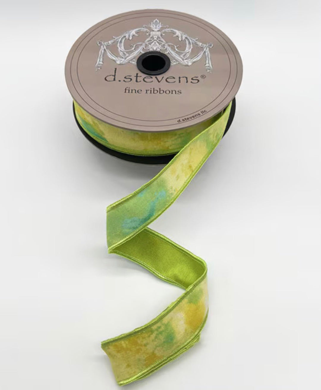 d. stevens Yellow & Green No Two Alike Watercolor Blob Art Taffeta Wired Ribbon - 1" - Greenery MarketWired ribbon45-0202