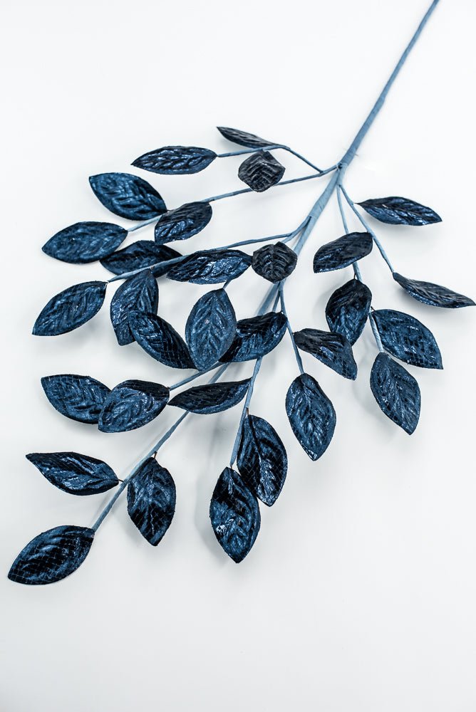 Dark Blue Metallic Leaves Spray - Greenery Market86267DKBL