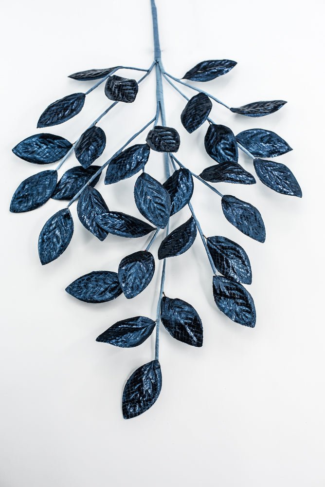 Dark Blue Metallic Leaves Spray - Greenery Market86267DKBL